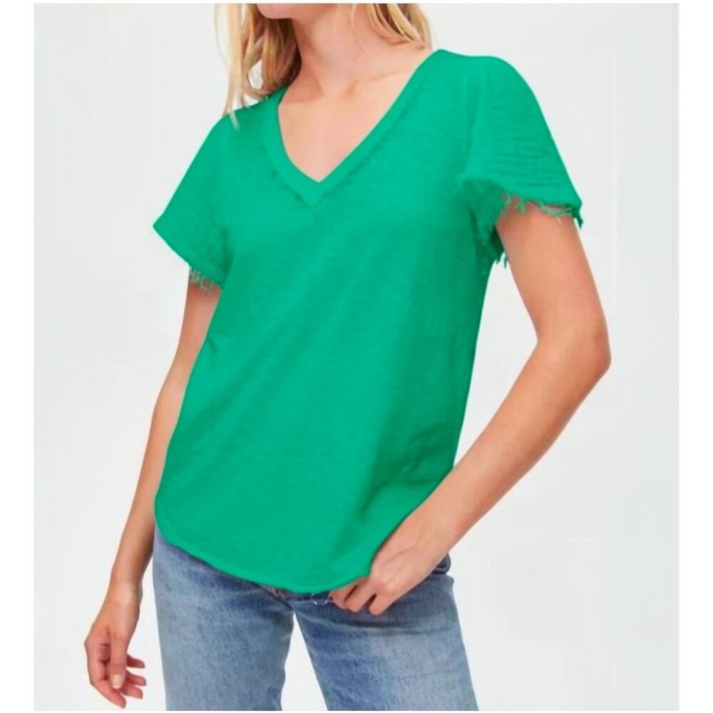 Michael Stars Tate Fabric Mix Tee NWT Supima Cotton Slub Fern Green Small